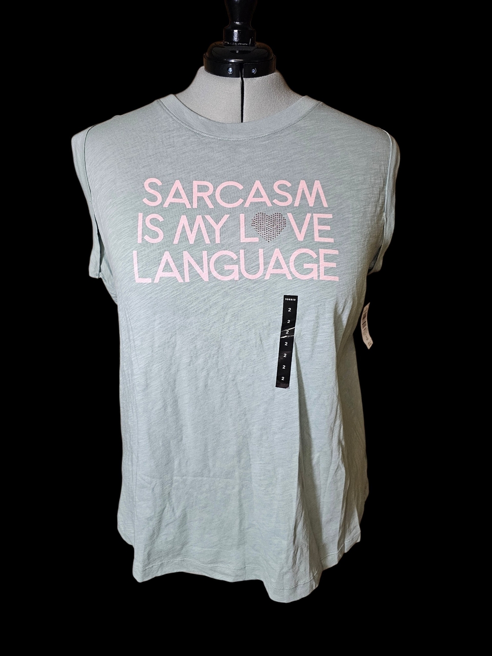 torrid Blush Grey Sleeveless Graphic Tee with Pink Lettering